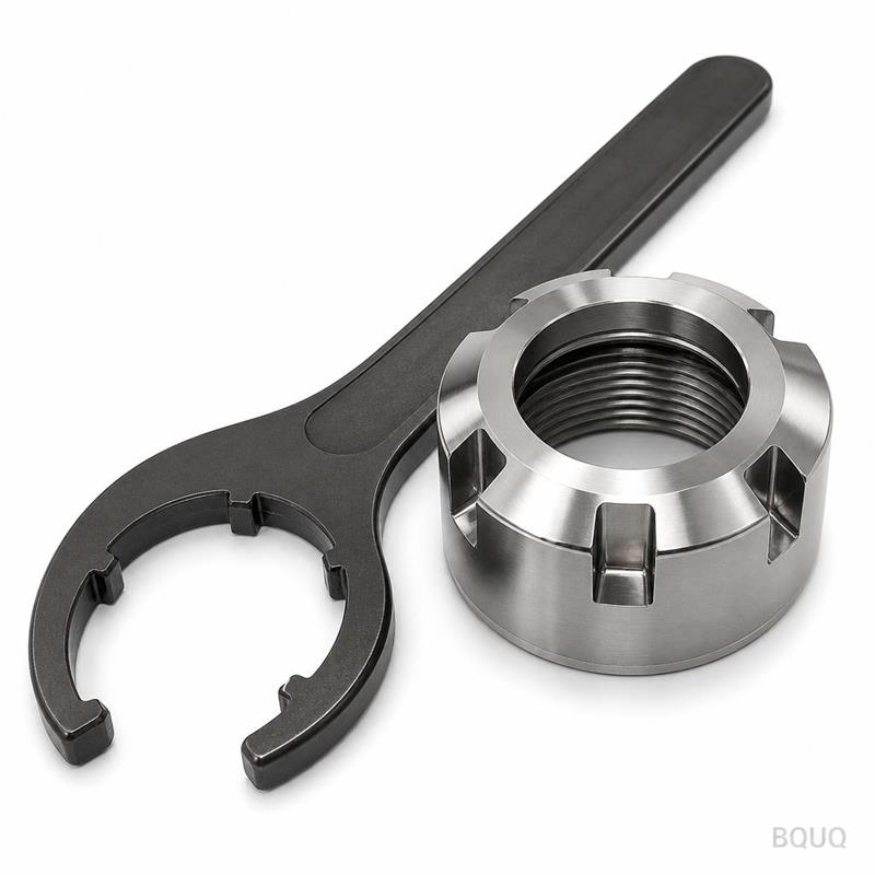 Custom CNC Machined ER32 Collet Nut with Spanner Wrench Tool